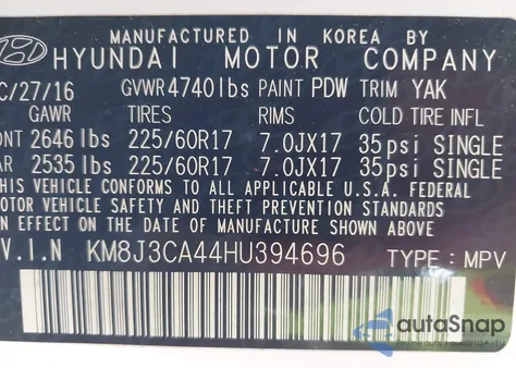 2017 Hyundai Tucson Se z USA, uszkodzony, nr VIN KM8J3CA44HU394696